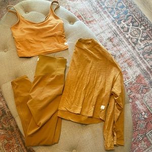 Vuori leggings, long sleeve tee, and work out tank